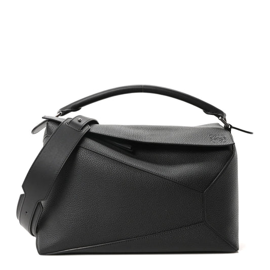 Grained Calfskin Large Puzzle Edge Bag Black