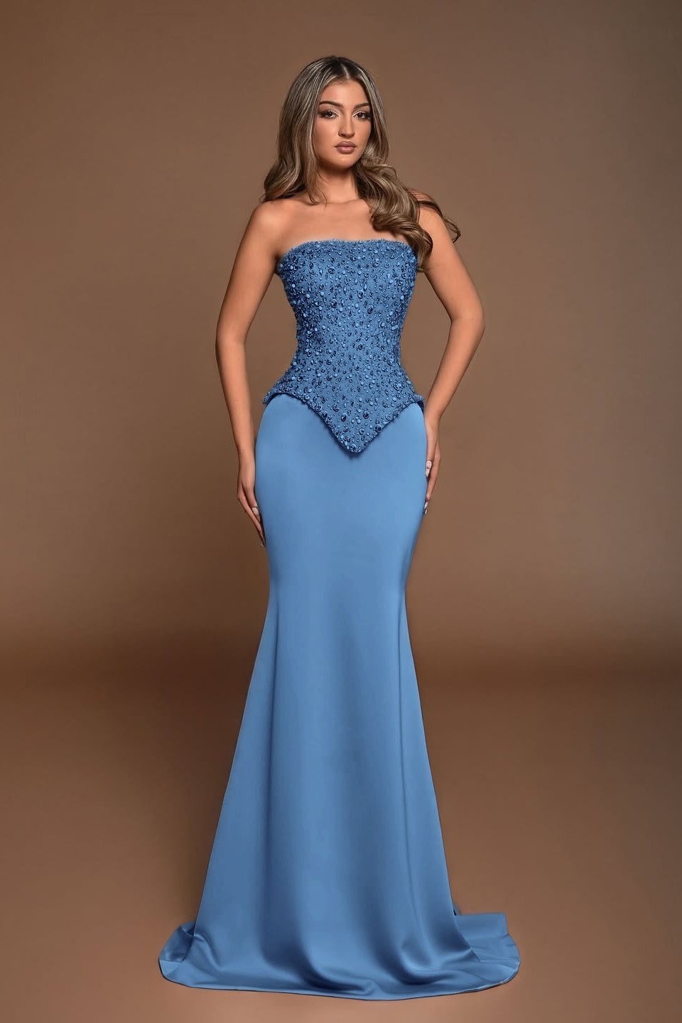 Sleeveless Square Strapless Mermaid Prom Dress With Beads
