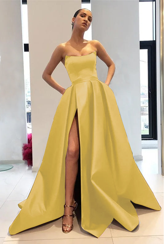 Strapless Burgundy Mermaid Prom Dress With Slit
