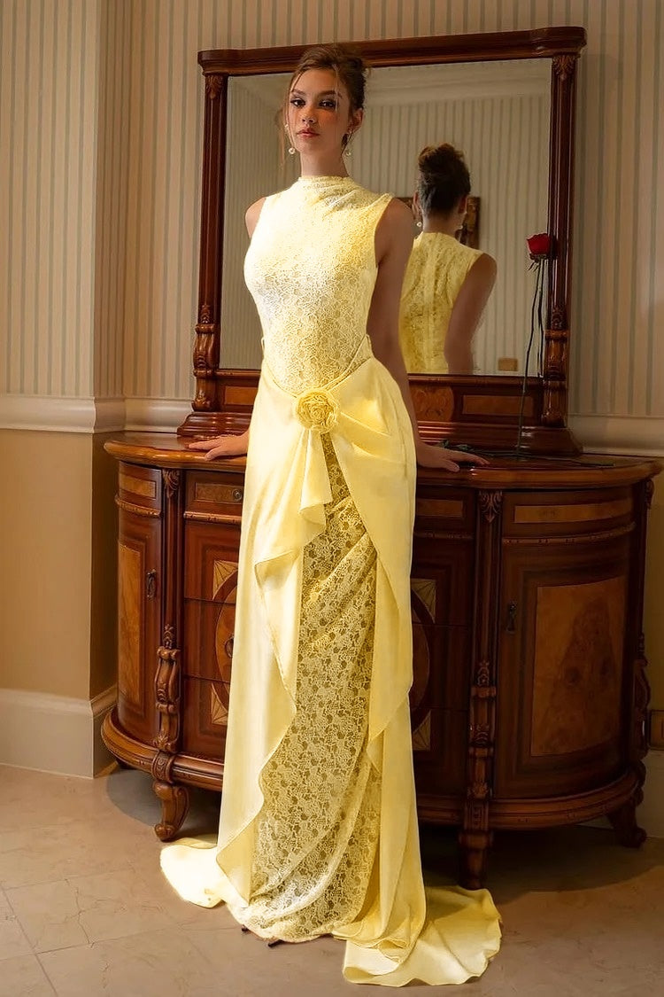 High Neck Sleeveless Mermaid Evening Dress With Lace Embroidery
