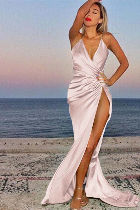 Green V-Neck Mermaid Prom Dress Sleeveless With Slit