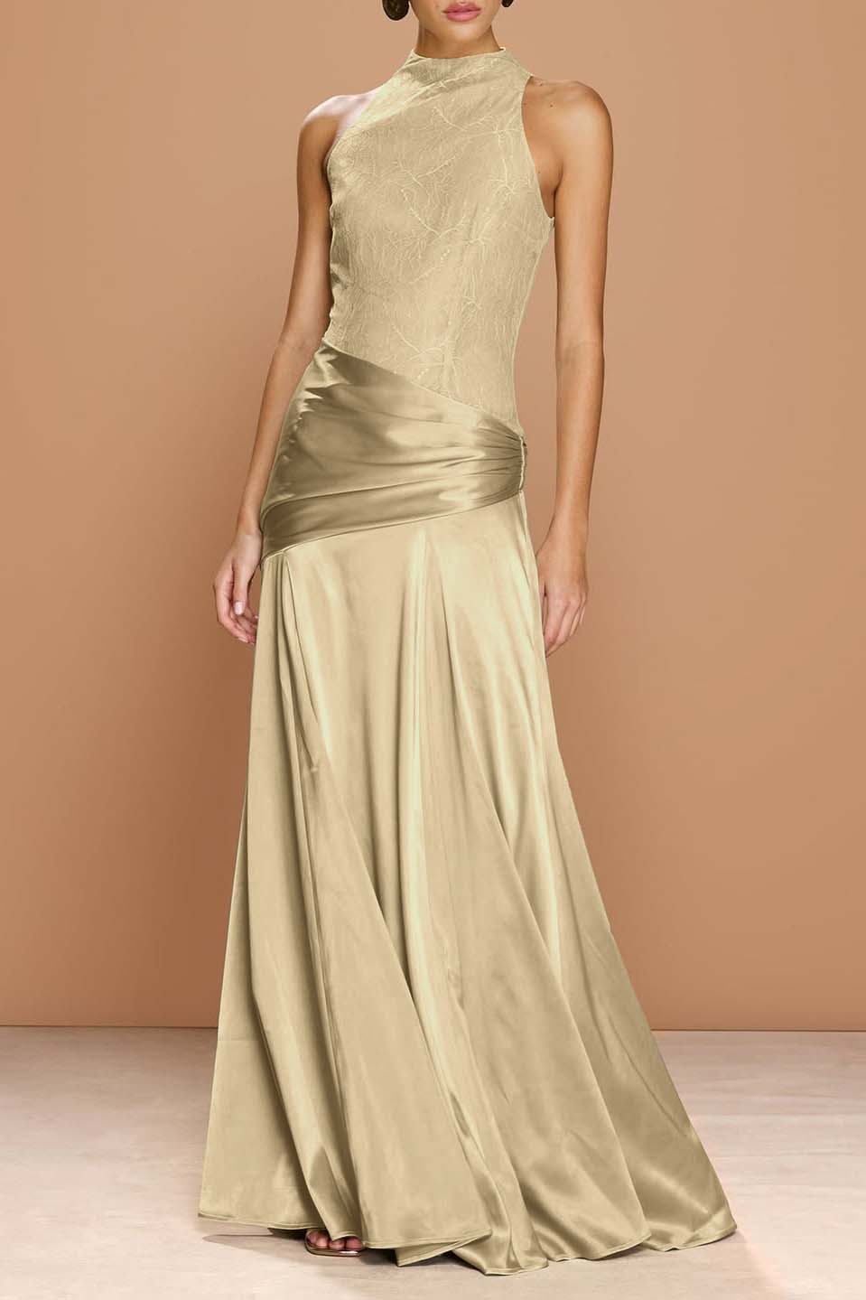 Chic Sleeveless High Neck Prom Dress With Embroidery