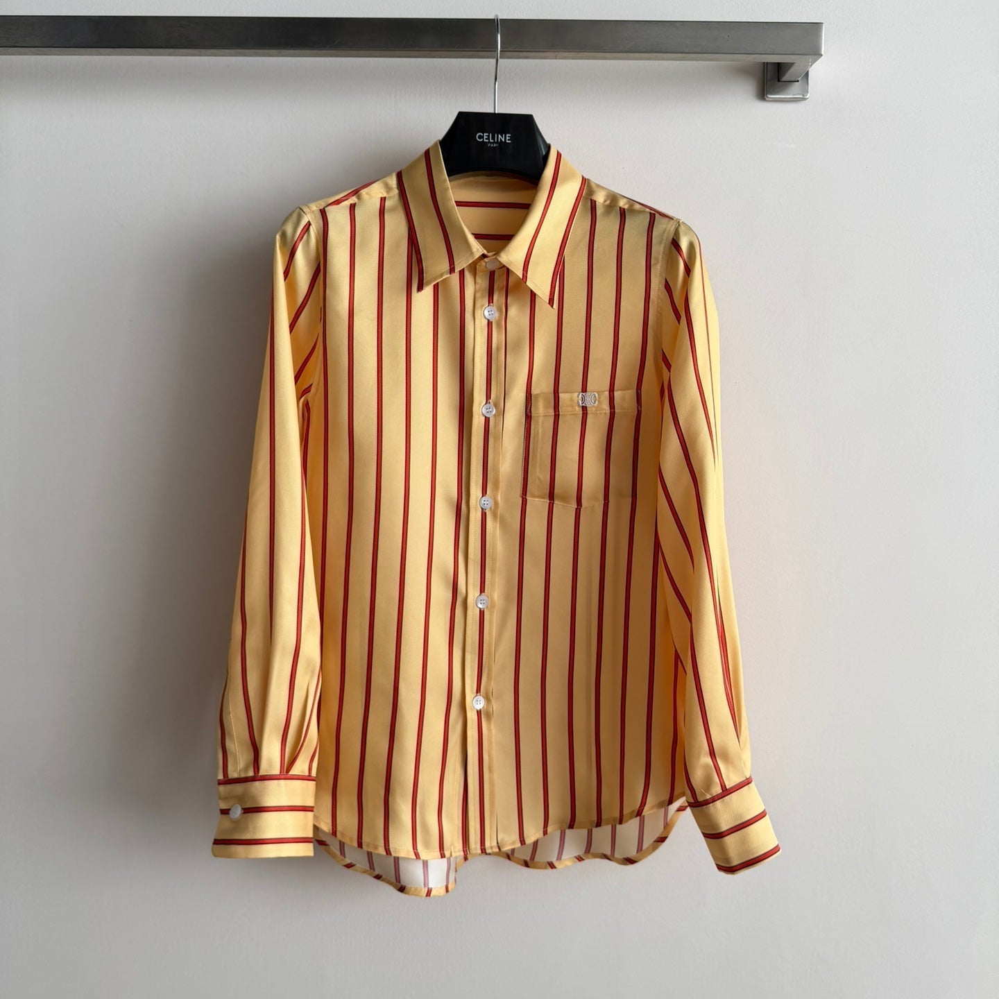 Celine 26SS Striped Shirt Yellow in Silk Fabric 849595
