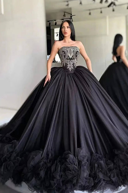 Gorgeous Strapless Mermaid Prom Dress Sleeveless With Appliques Black