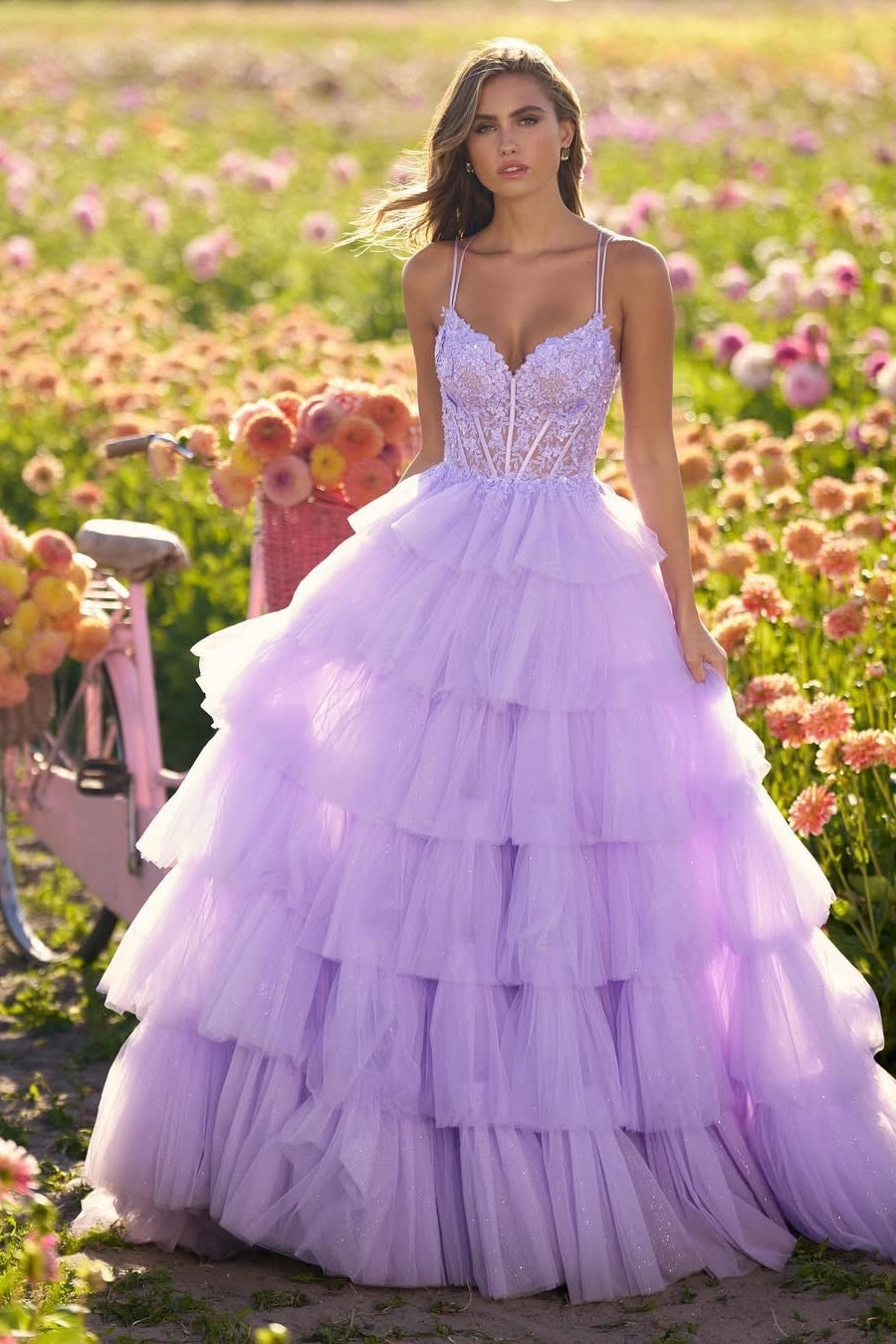 Purple Sleeveless Spaghetti Straps V-Neck A-Line Embroidery Prom Dress