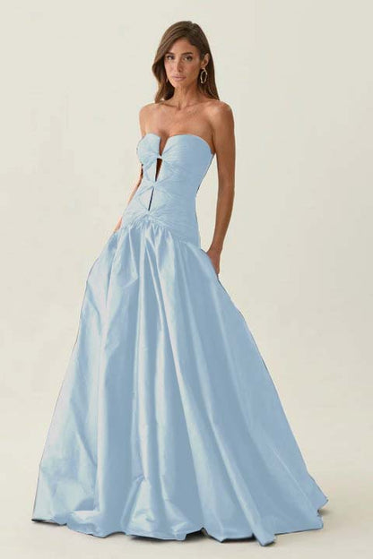 Elegant Dark Navy Sleeveless Strapless Long Evening Dress with Corset
