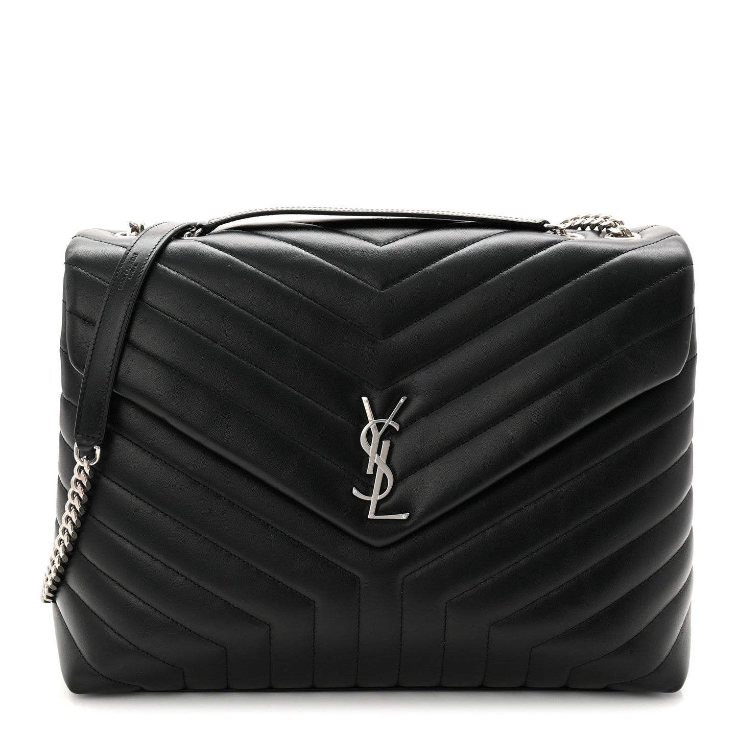 Calfskin Y Quilted Monogram Large Loulou Chain Satchel Black