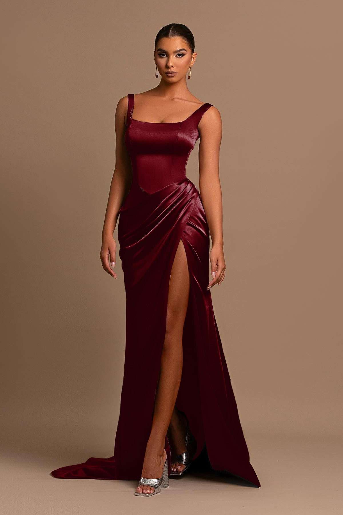 Dusty Rose Spaghetti-Straps Square Neck Mermaid Prom Dress Online