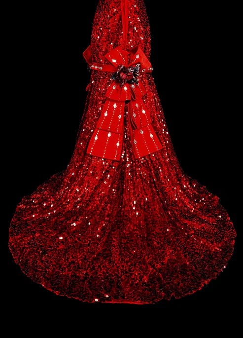 Charming Red One Shoulder Mermaid Sequins Vintage Long Evening Party Dress, D897