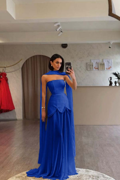 Glamorous White Satin Sleeveless Strapless Long Pleated Prom Dress with Beadings