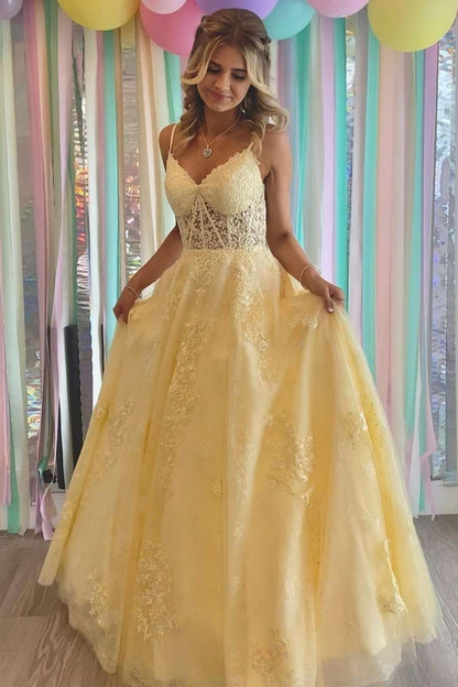 Spaghetti Straps Sweetheart Appliques  Evening Dress With Tulle