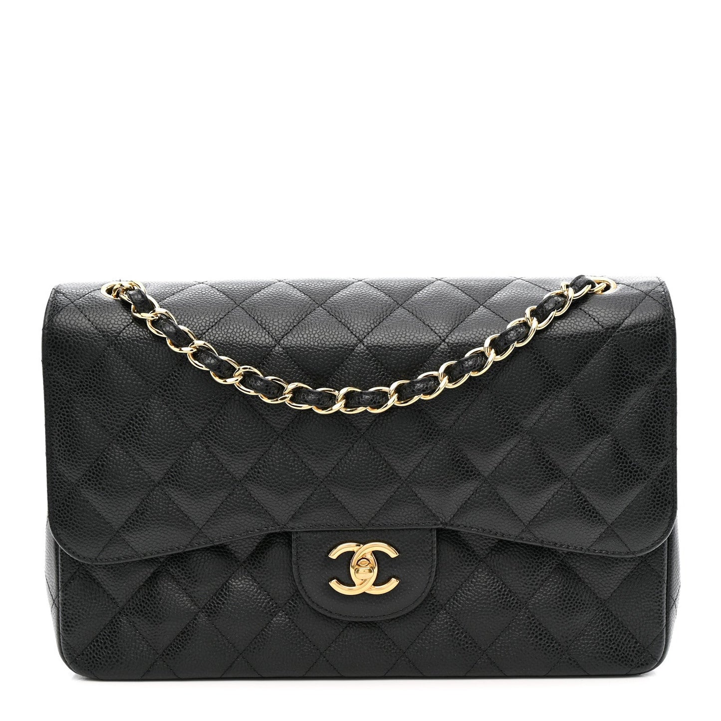 Caviar Quilted Jumbo Double Flap Black