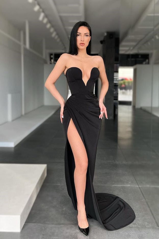 Mermaid Black Sweetheart Evening Dress With Slit