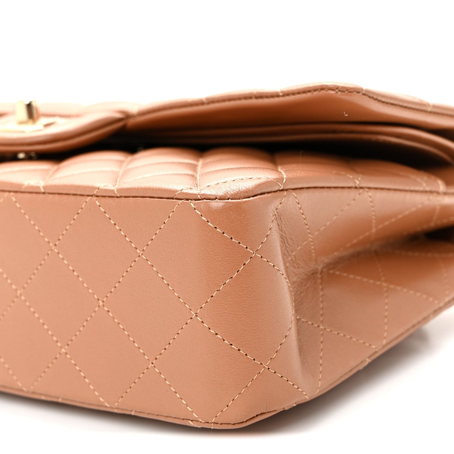Lambskin Quilted Medium Double Flap Brown