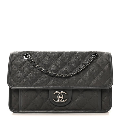 Caviar Quilted Medium French Riviera Flap Grey