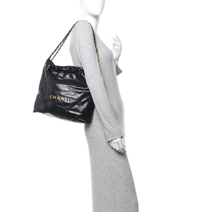 Shiny Calfskin Quilted Small Chanel 22 Black