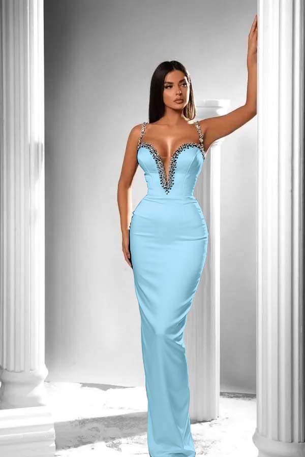 Black V-Neck Long Prom Dress Sleeveless with Beads