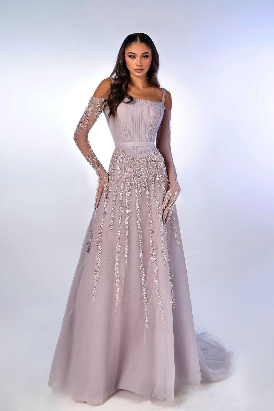 Charming Lilac Chiffon Spaghtti Strap Long Sleeves Prom Dress with Sequins