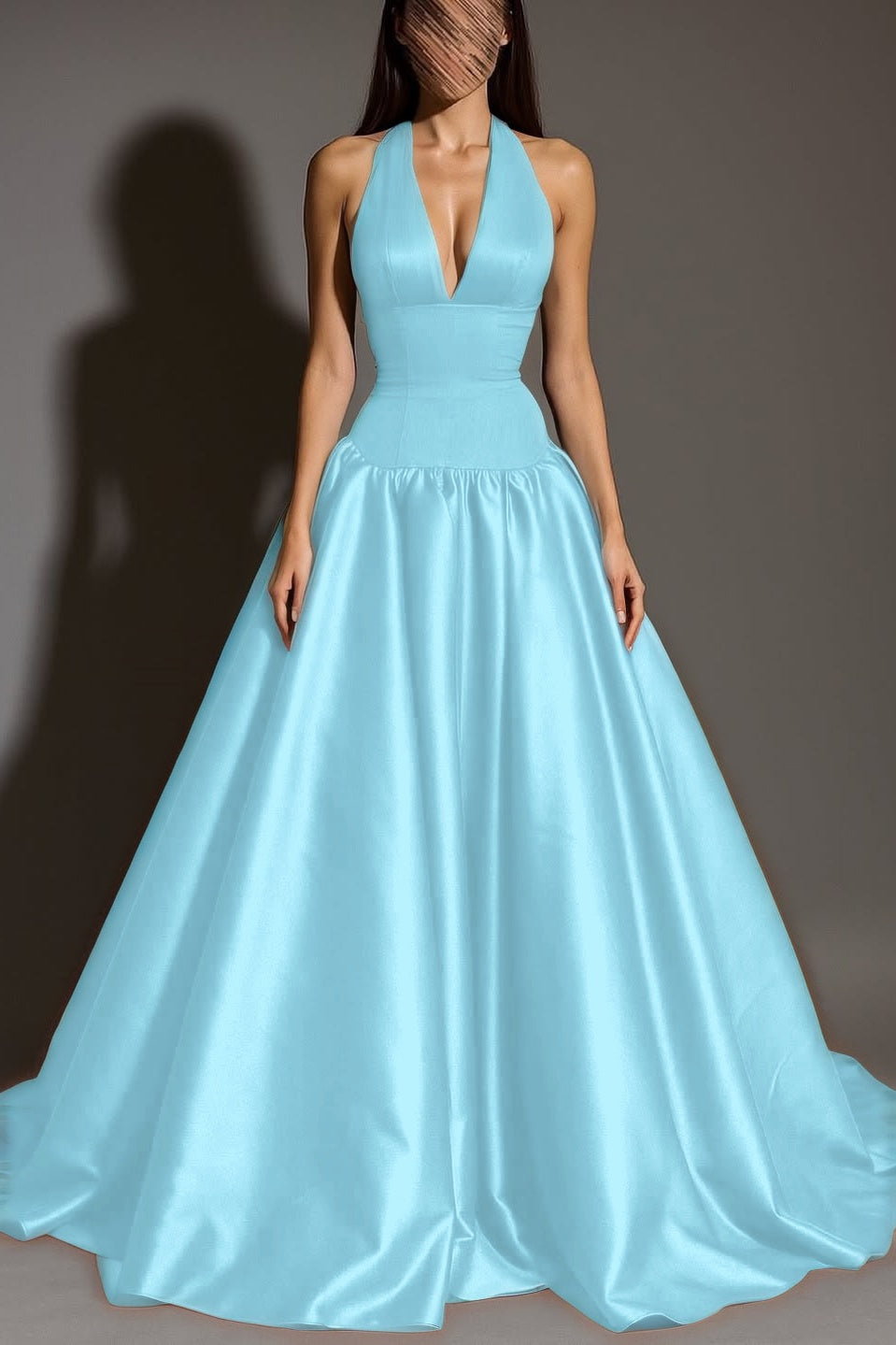 Sexy Sleeveless Halter Straps A-Line Deep V-Neck Long Prom Dress