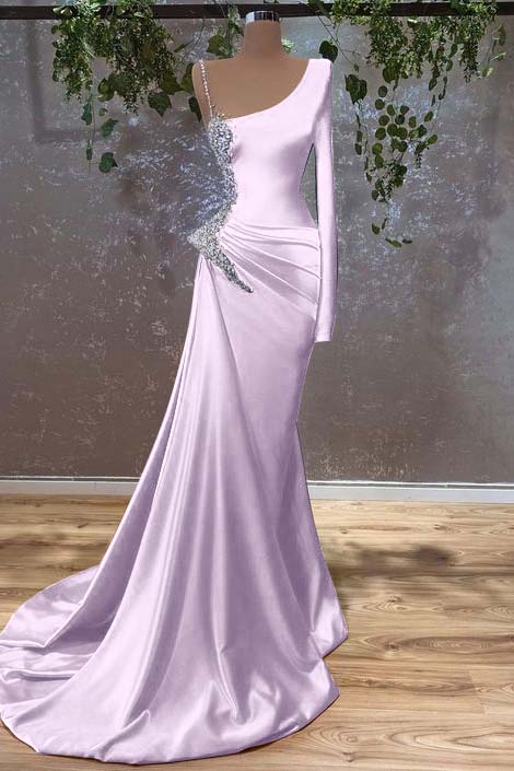 Long Sleeves Mermaid Burnt Orange Prom Dress With Beads