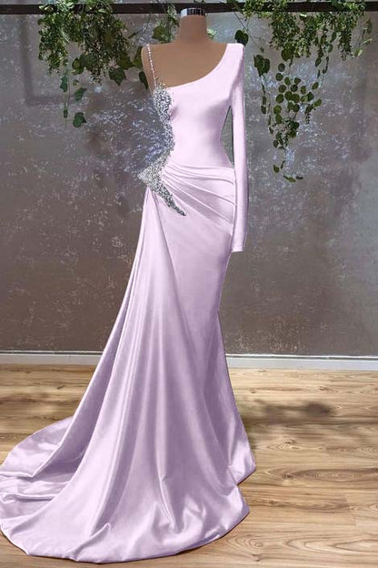 Long Sleeves Mermaid Burnt Orange Prom Dress With Beads