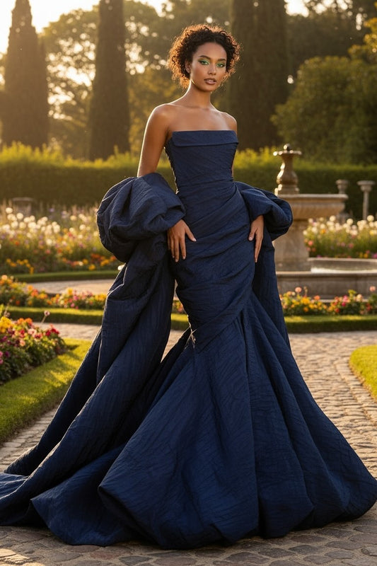 Sleeveless Strapless Mermaid Long Prom Dress With Gloves