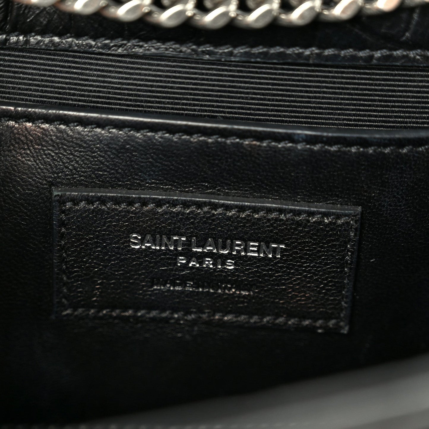 Calfskin Crocodile Embossed Medium Classic Monogram Kate Tassel Satchel Black