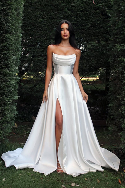 Chic White Sleeveless Strapless Square A-Line Prom Dress