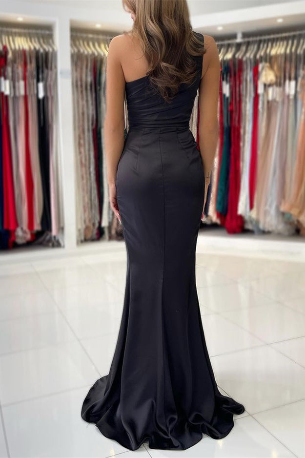 Black Sleeveless One-Shoulder Prom Dress Mermaid With Slit