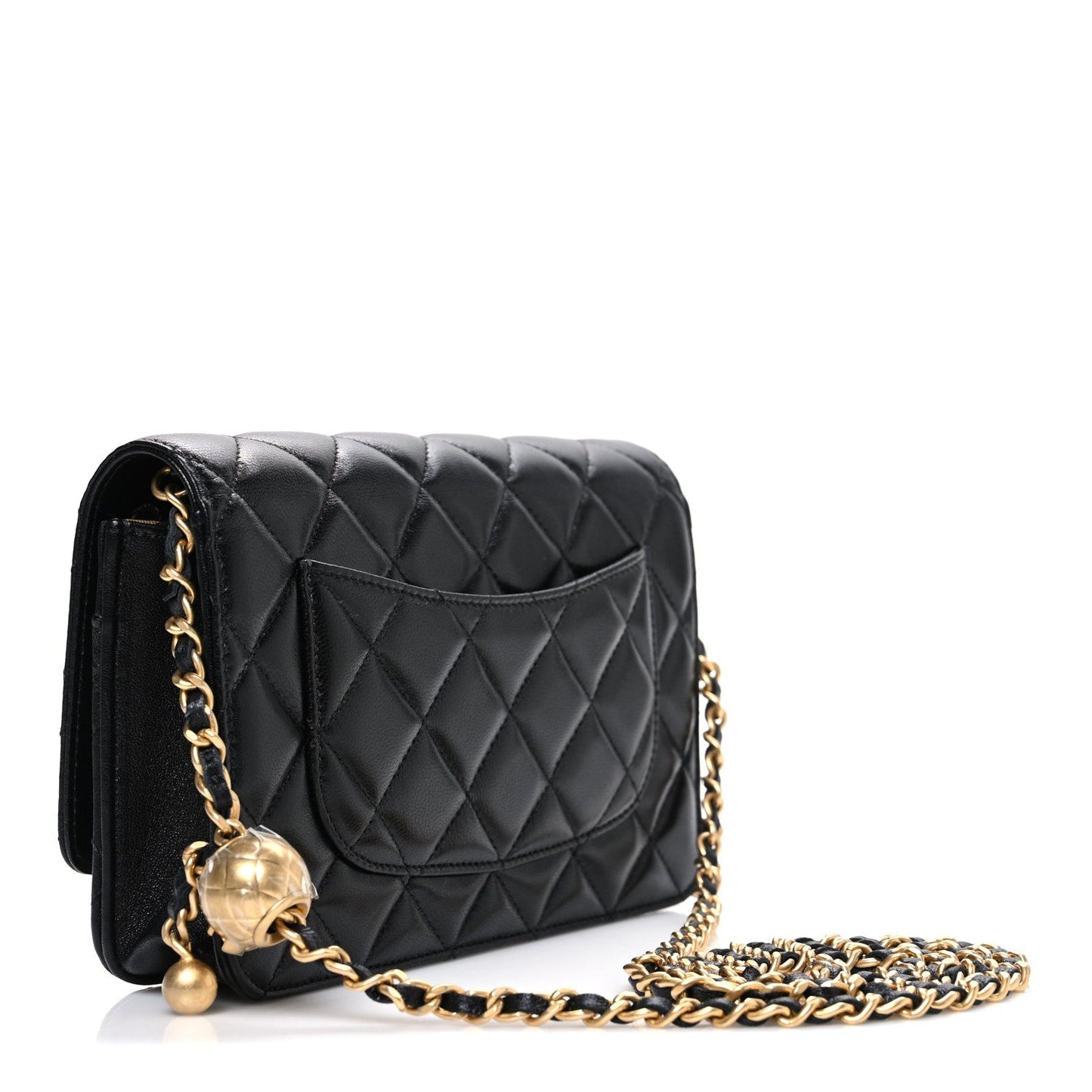 Lambskin Quilted CC Pearl Crush Wallet on Chain WOC Black