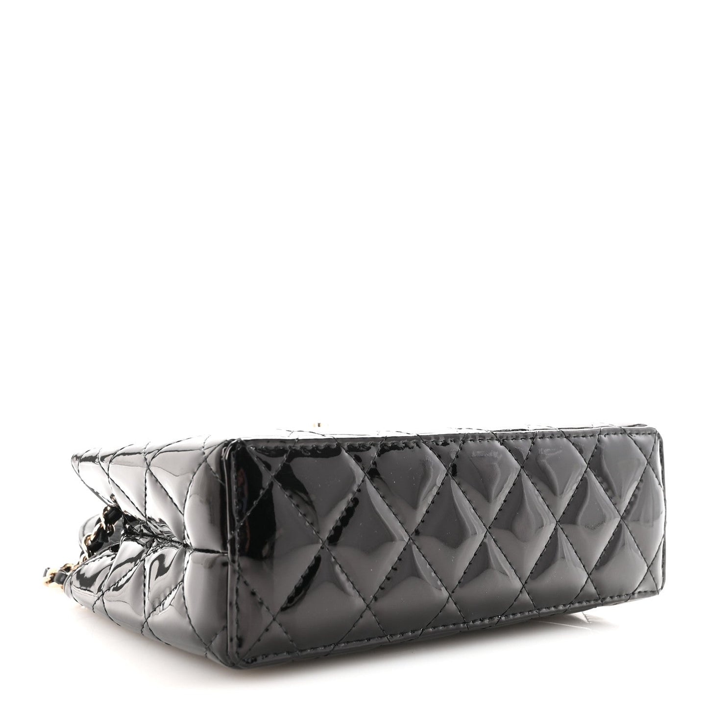 Patent Calfskin Quilted Nano Kelly Shopper Black