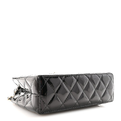 Patent Calfskin Quilted Nano Kelly Shopper Black