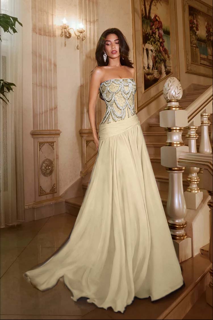 Exquisite DarkNavy Chiffon Sleeveless Strapless Evening Dress with Sequins