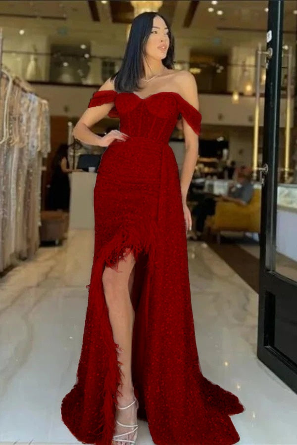 Sweetheart Long Mermaid Evening Dress With Feathers