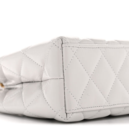 Shiny Aged Calfskin Quilted Nano Kelly Shopper Light Grey