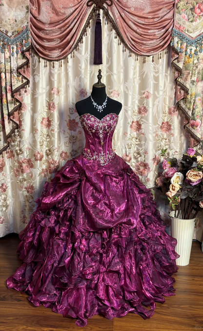 Dark Purple Strapless A-Line Chiffon Vintage Long Prom Dress Evening Gown, D605