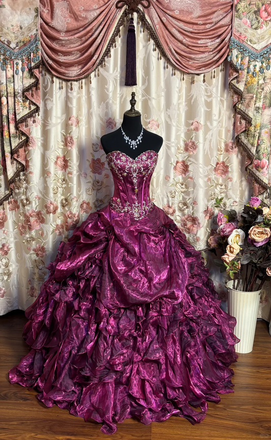 Dark Purple Strapless A-Line Chiffon Vintage Long Prom Dress Evening Gown, D605