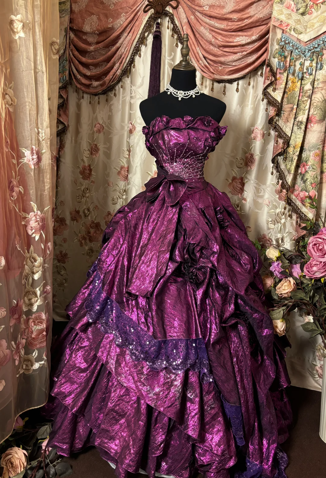 Dark Purple Strapless A-Line Satin Vintage Long Prom Dress Evening Gown, D606