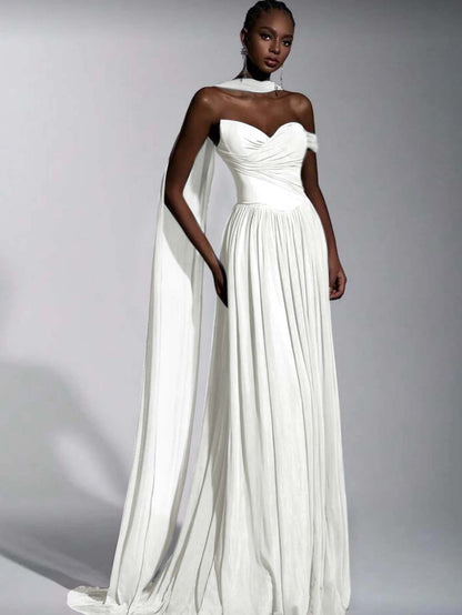 Dusty Blue One Shoulder Sweetheart Evenign Dress in Chiffon With Split