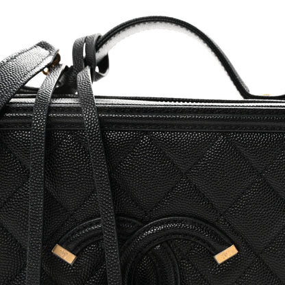 Caviar Quilted Medium CC Filigree Vanity Case Black