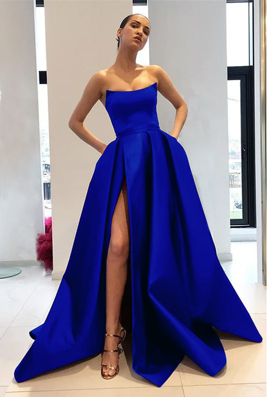 Strapless Burgundy Mermaid Prom Dress With Slit