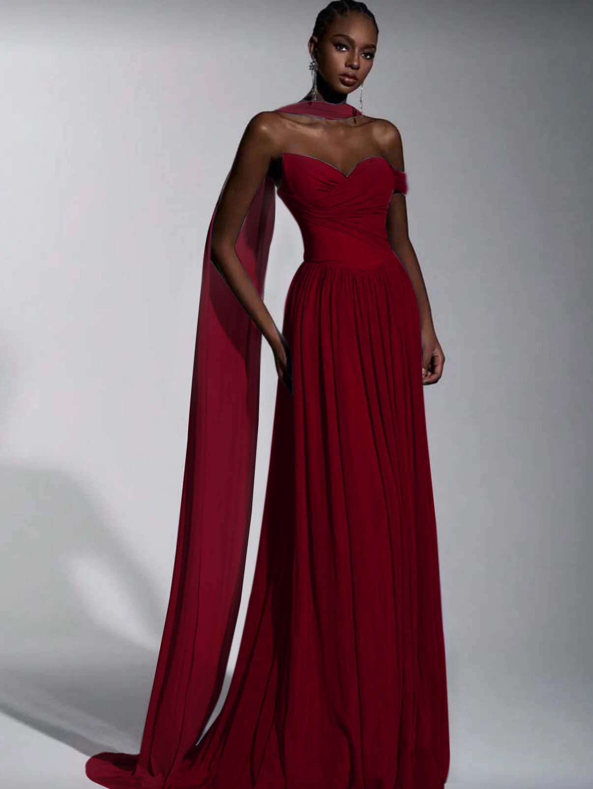 Dusty Blue One Shoulder Sweetheart Evenign Dress in Chiffon With Split