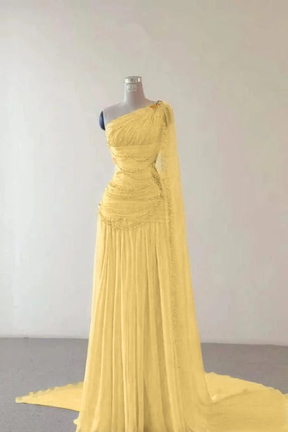 Glamorous Pink Sleeveless One Shoulder Long Evening Dress With Train