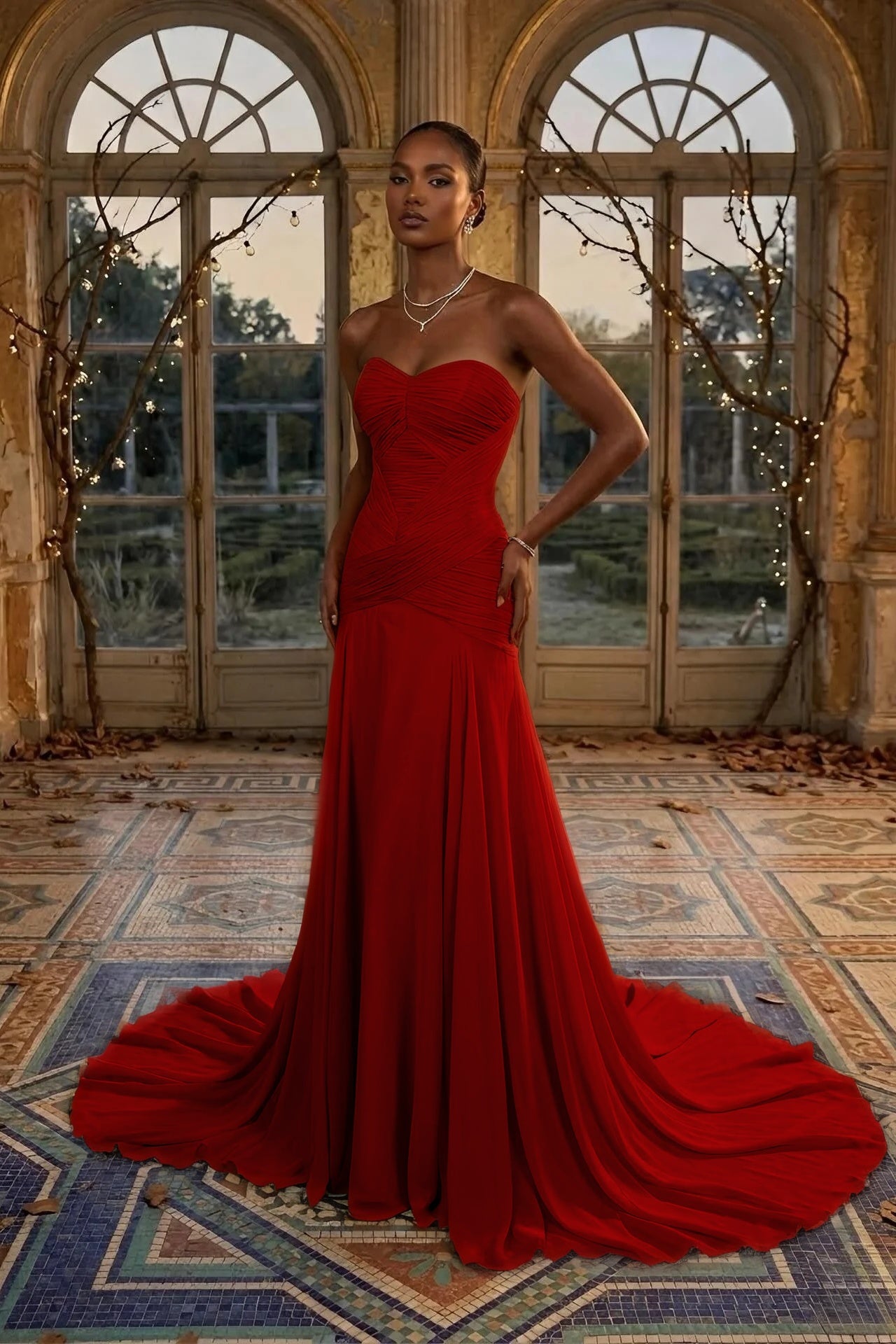 Elegant Dusty Sage Sweetheart Evening Dress in Chiffon with Pleated