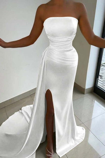 Yellow Strapless Prom Dress Court With Split