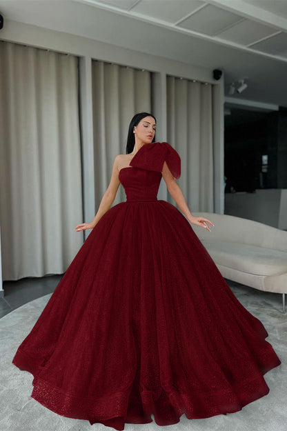 One-Shoulder Orange Ball Gown Evening Dress With Sequins