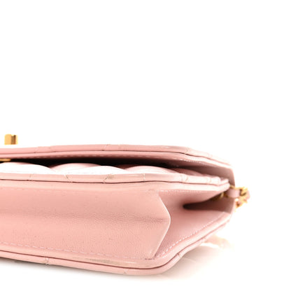 Lambskin Quilted CC Pearl Crush Wallet on Chain WOC Light Pink