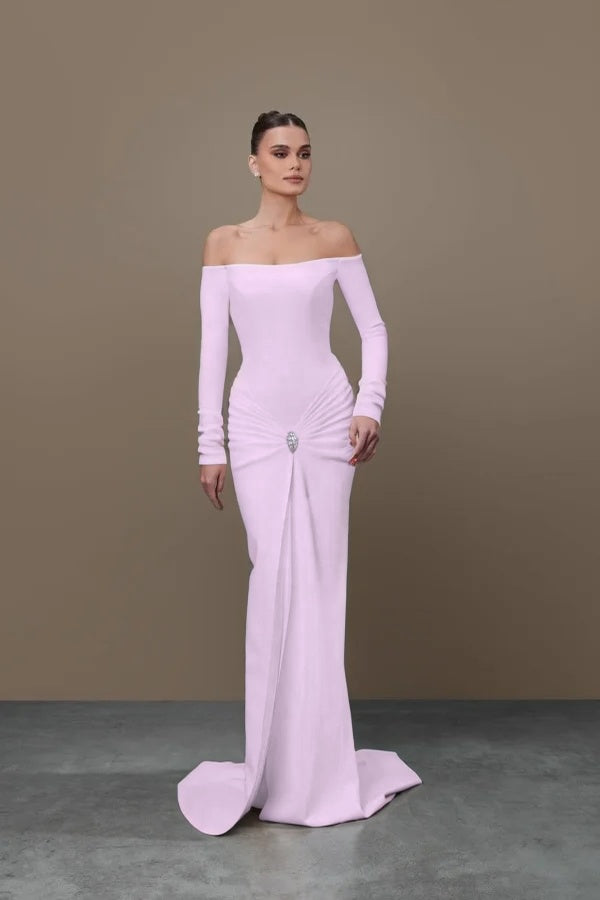 White Long Sleeves Square Strapless Mermaid Prom Dress