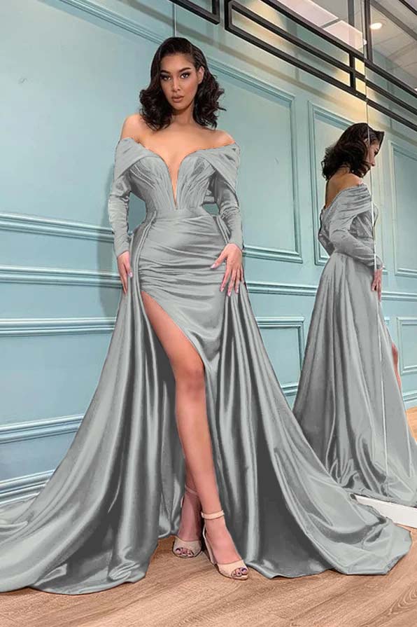 Long Sleeves Burgundy Evening Dress Mermaid
