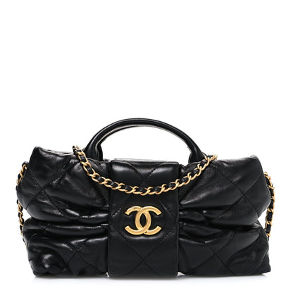 Lambskin Quilted Mini Bow Bag Black